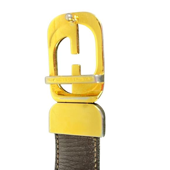 GUCCI‎ Vintage 1970\'s Belt Reversible Black Leather Gold G Buckle Classic Retro